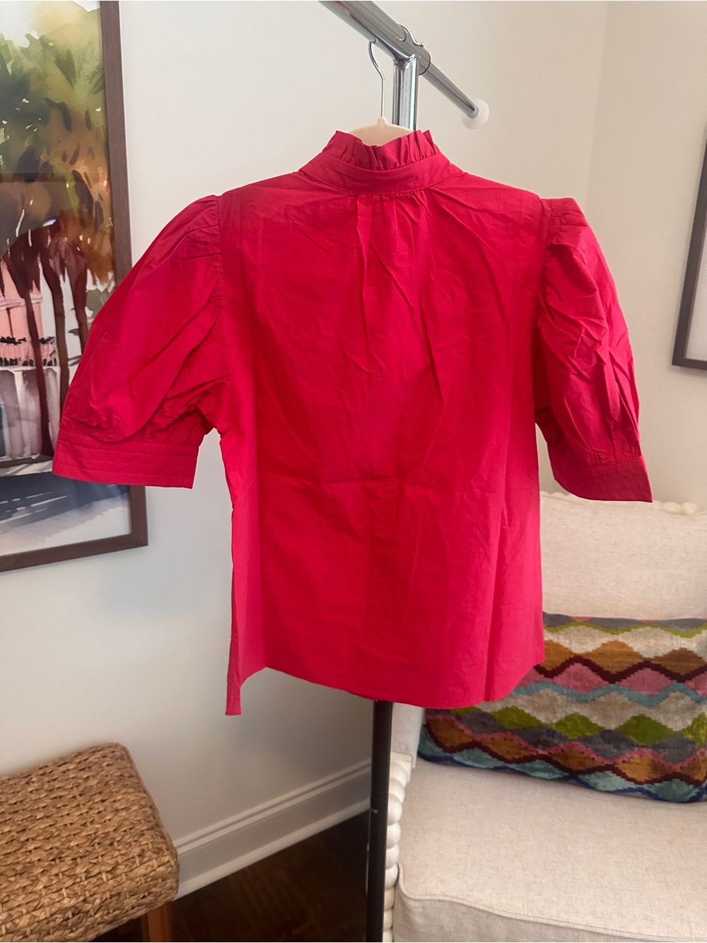 Avara Embroidered Puff-Sleeve Shirt in Bright Pink - Picture 4 of 6